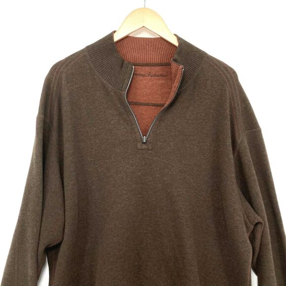 Tommy Bahama Men's Brown Long Sleeves Mock Neck Zipper Pullover Sweater Size XL - Picture 2 of 11